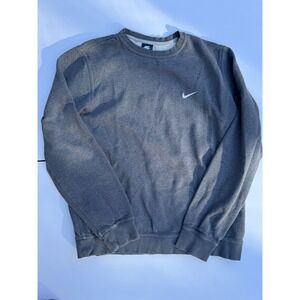 Nike Crewneck Sweatshirt Charcoal Gray Embroidered Swoosh Fleece Pullover Large